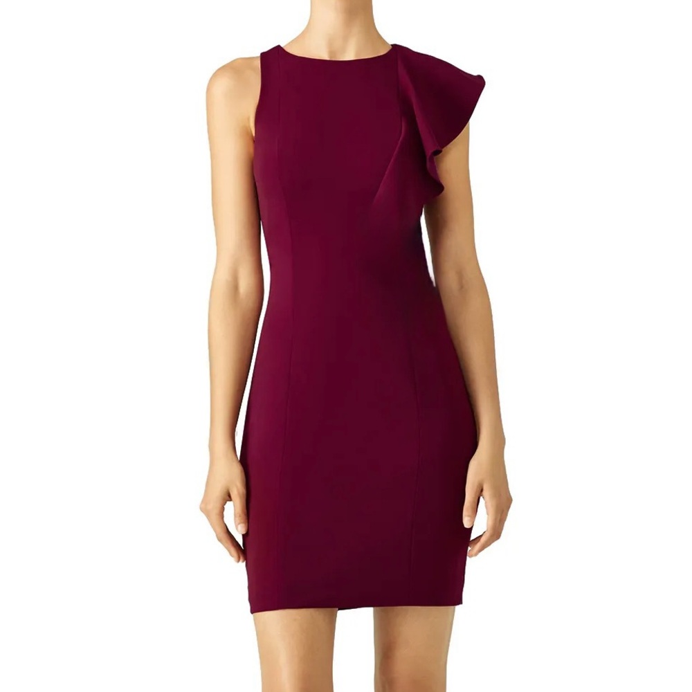 Black Halo Pabla Ruffle Sheath Dress in Heroine Red